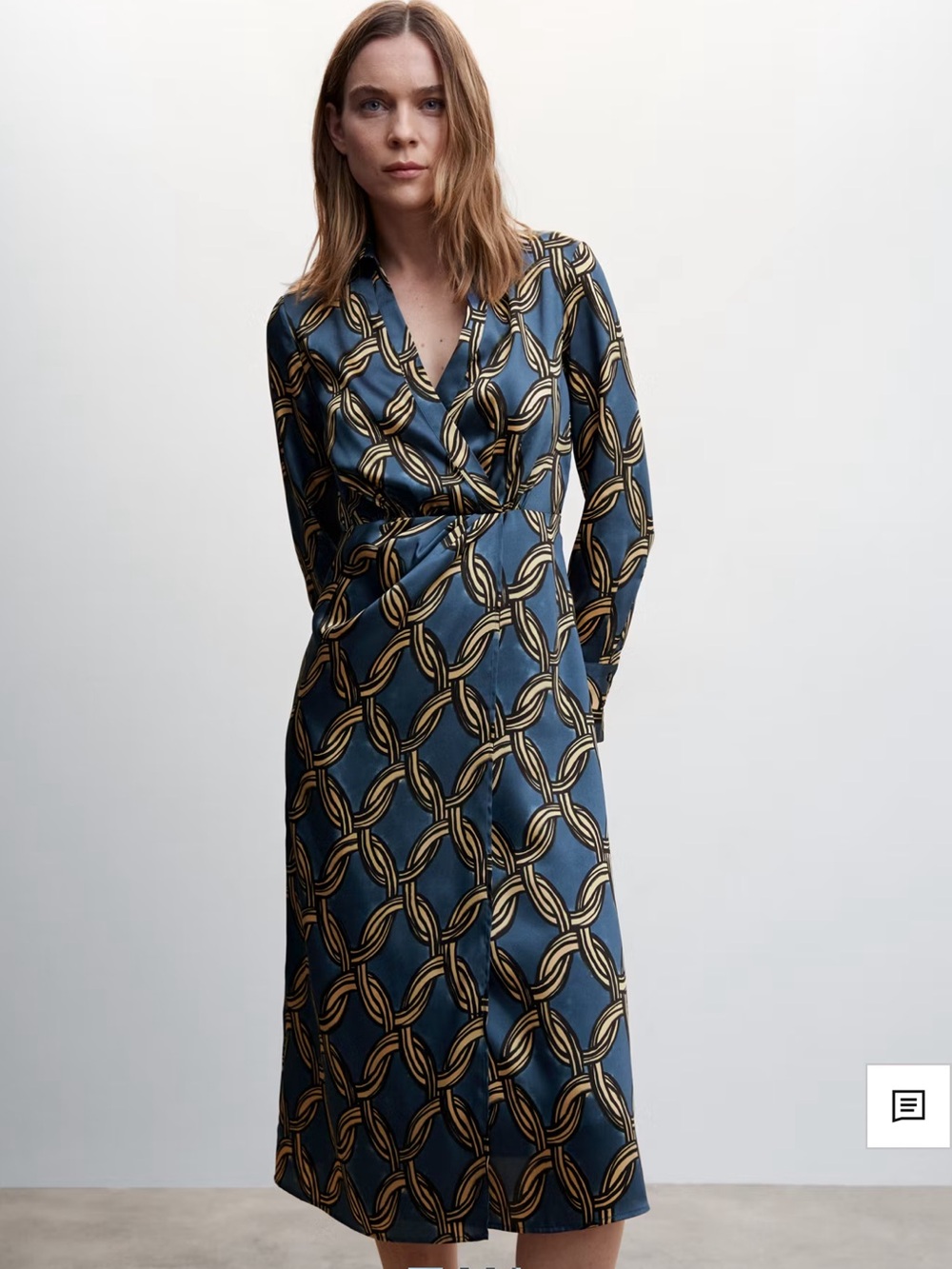 Mango Blue Midi Dress with Gold Chain Motif